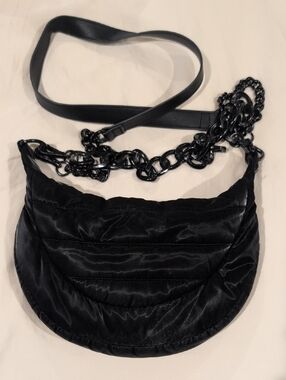 THINK ROYLN Black Quilted Crescent Shoulder Bag with Chain Strap